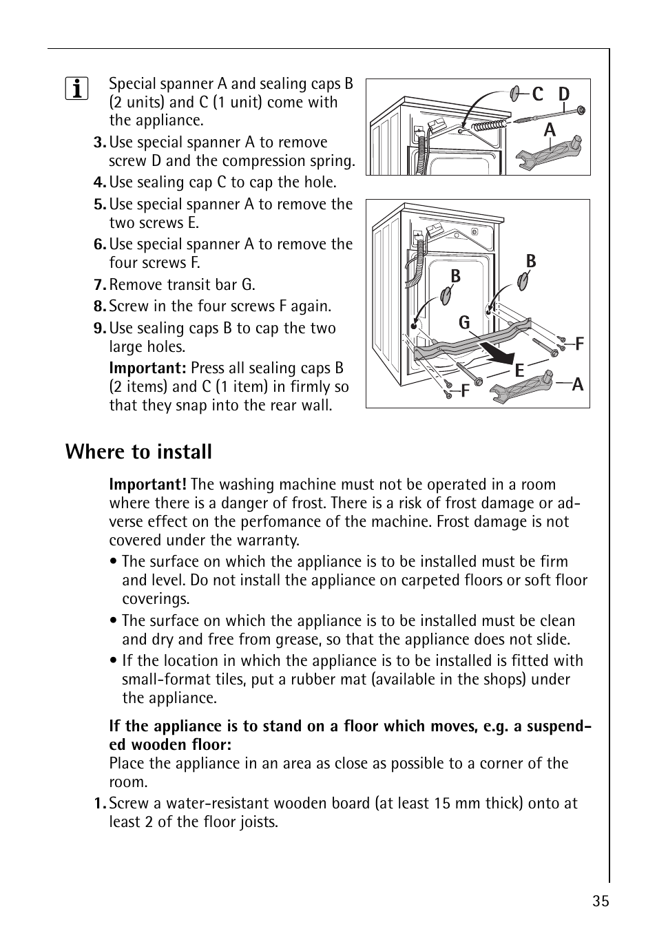 Where to install | Electrolux 88800 User Manual | Page 35 / 44