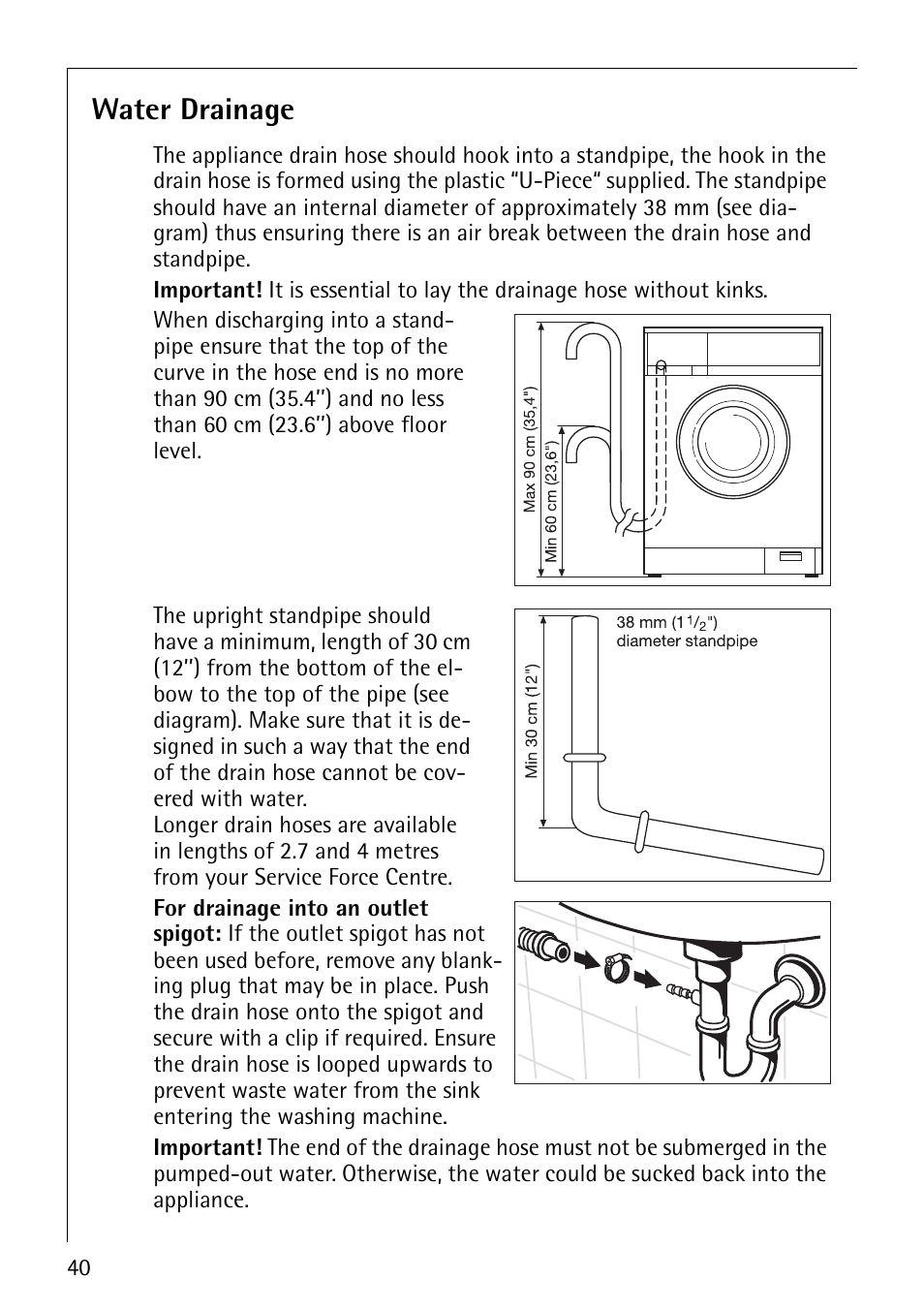 Water drainage | Electrolux 88800 User Manual | Page 40 / 44