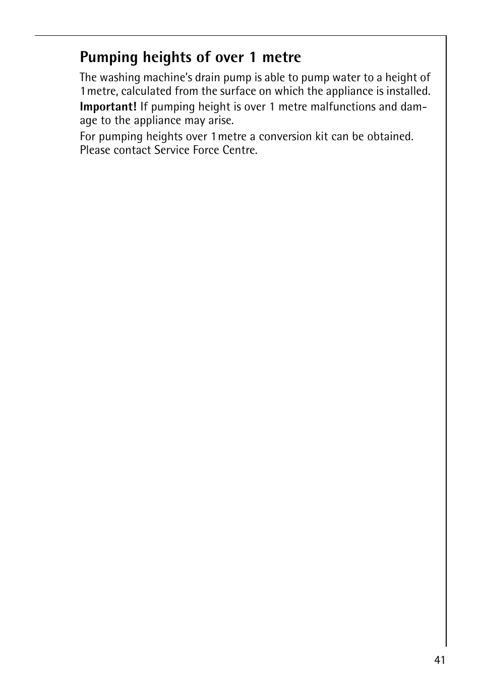 Pumping heights of over 1 metre | Electrolux 88800 User Manual | Page 41 / 44