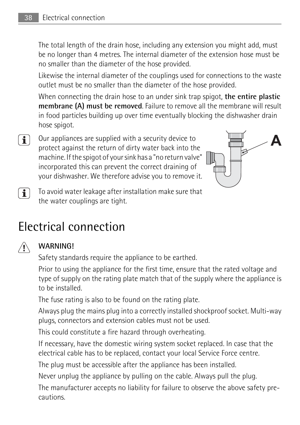 Electrical connection | Electrolux 75011 VIL User Manual | Page 38 / 40