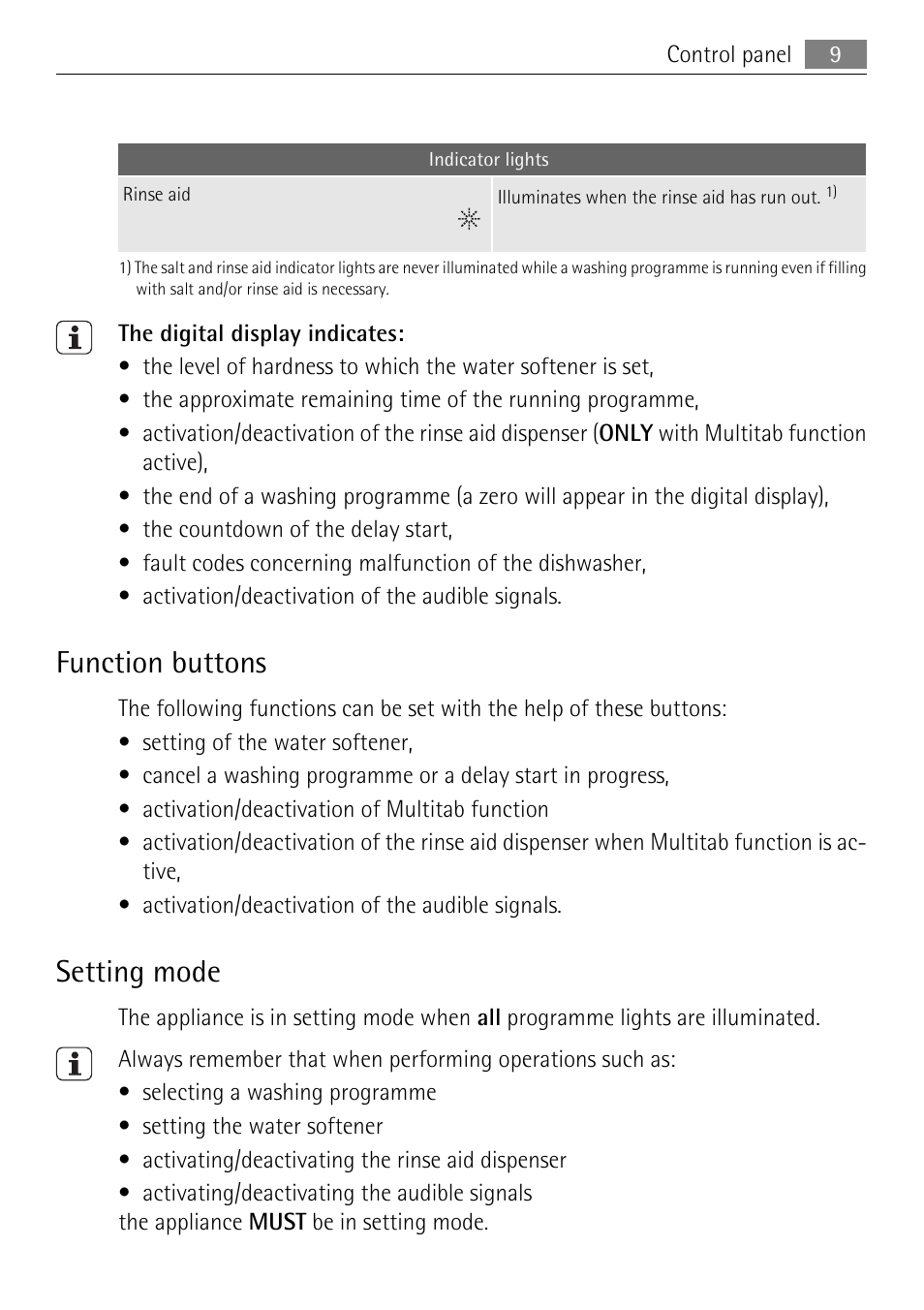 Function buttons, Setting mode | Electrolux 75011 VIL User Manual | Page 9 / 40