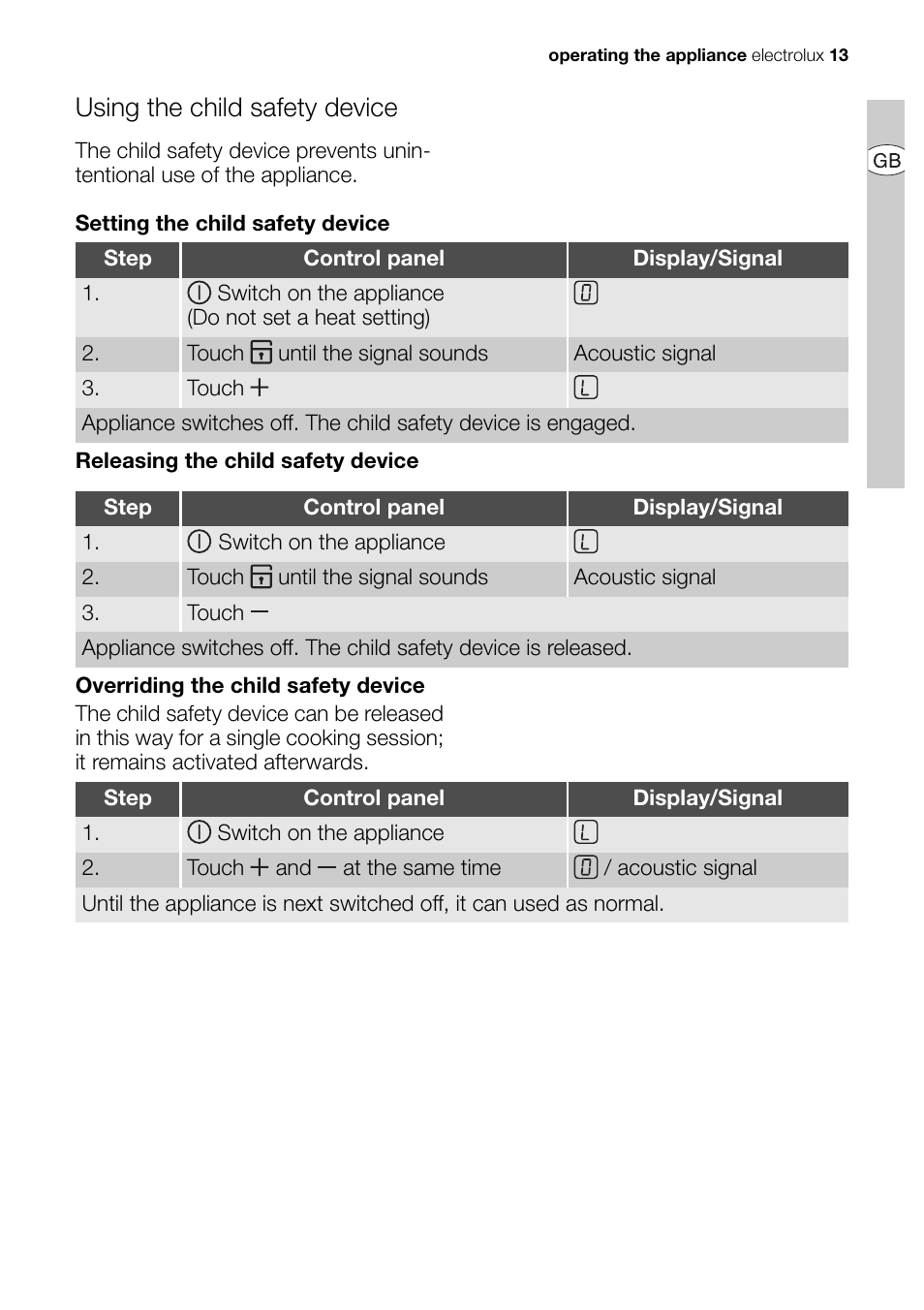 Using the child safety device | Electrolux EHD68200P User Manual | Page 13 / 46