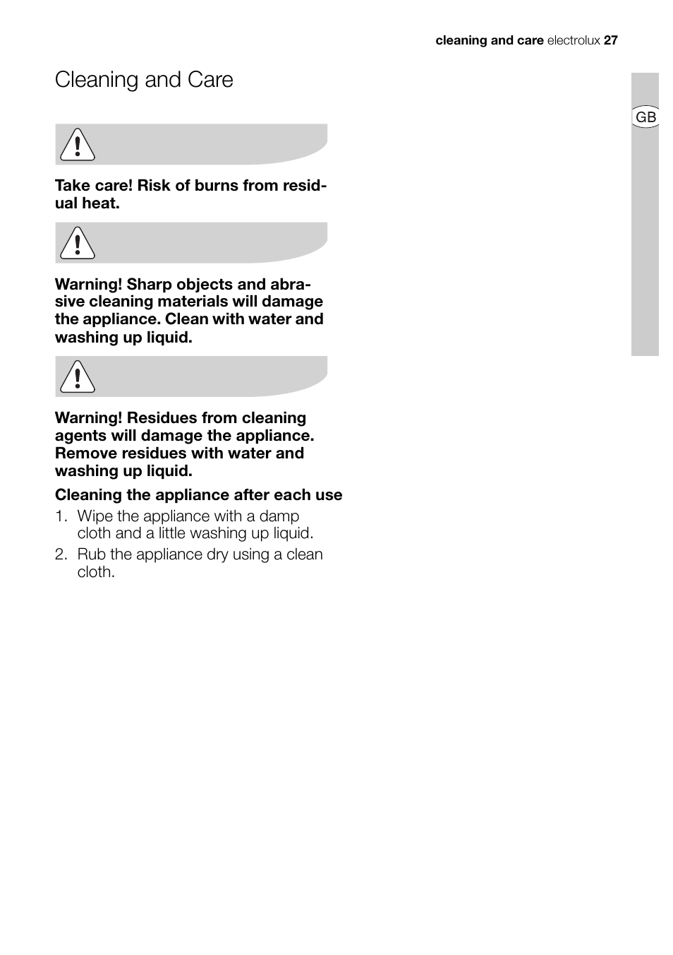 Cleaning and care | Electrolux EHD68200P User Manual | Page 27 / 46