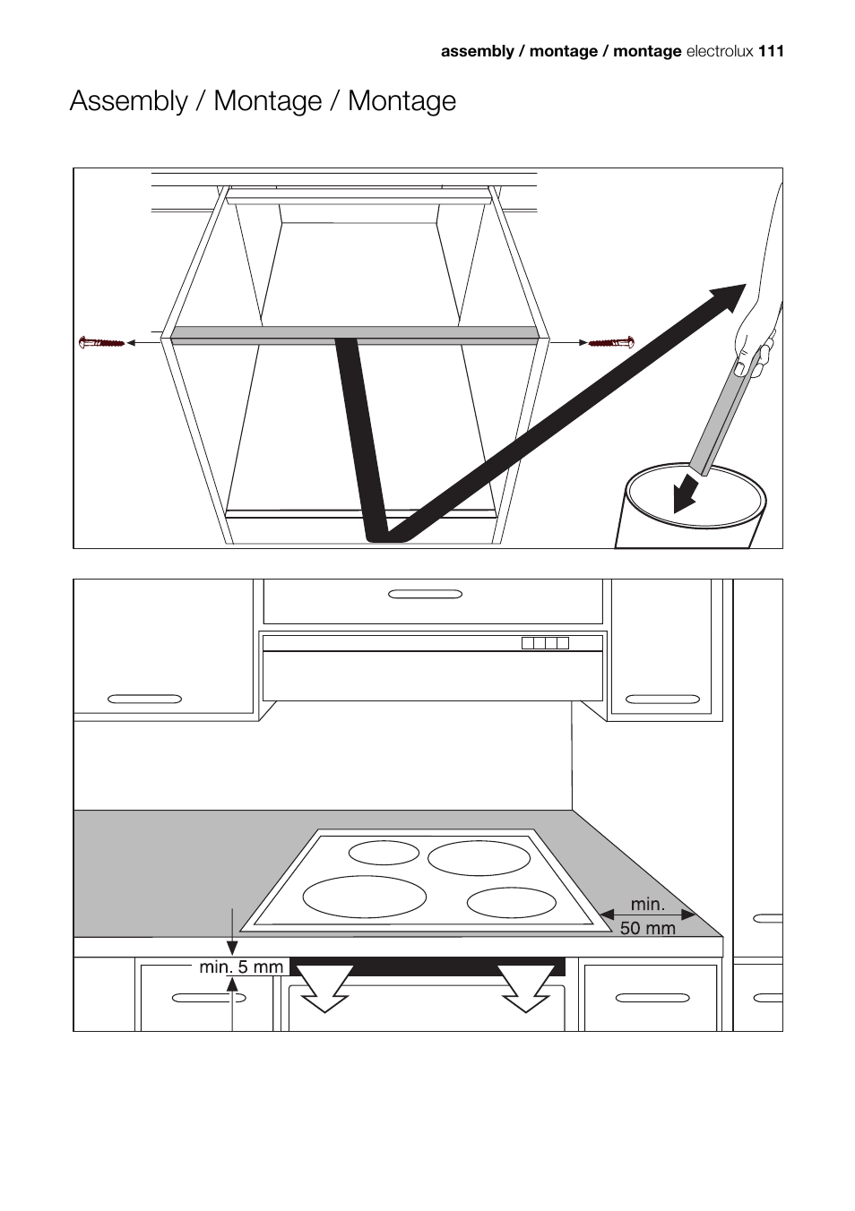 Assembly / montage / montage, Assembly / montage / montage electrolux 111 | Electrolux EHD68200P User Manual | Page 37 / 46