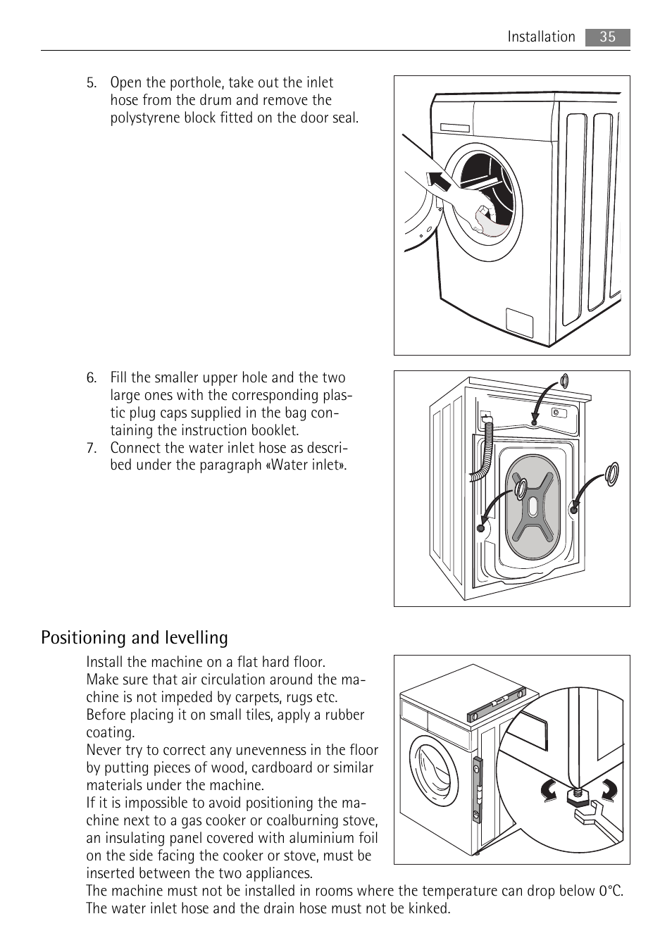 Positioning and levelling | Electrolux 16850A User Manual | Page 35 / 40