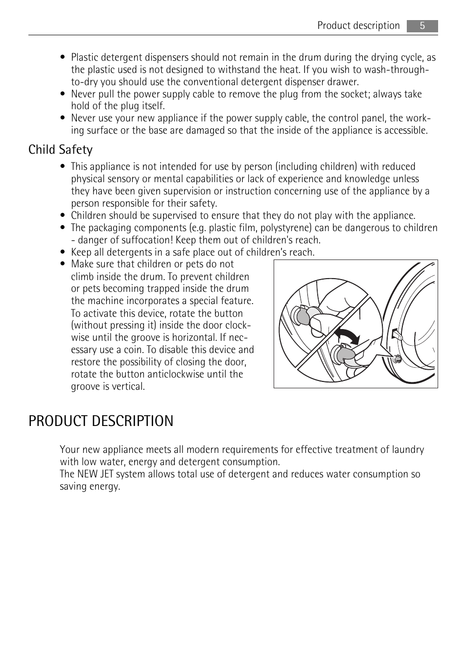 Product description, Child safety | Electrolux 16850A User Manual | Page 5 / 40