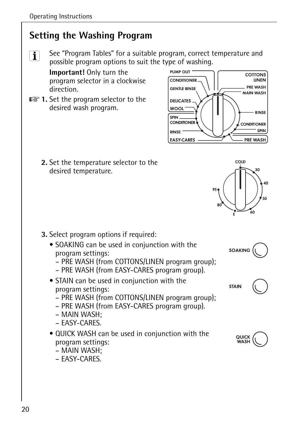 Setting the washing program | Electrolux 50630 User Manual | Page 20 / 52