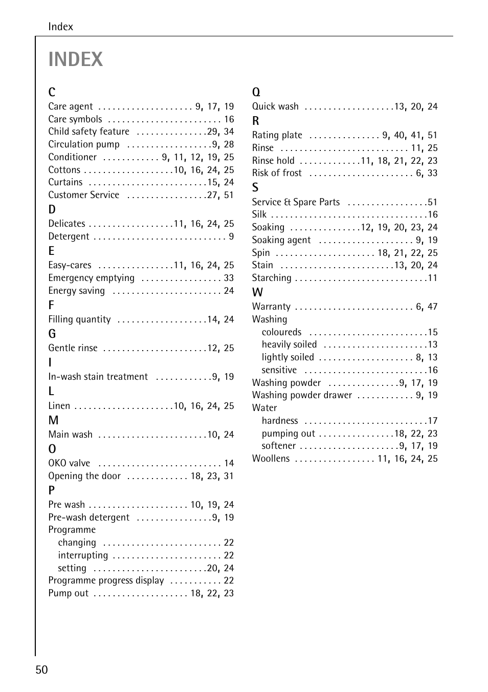 Index | Electrolux 50630 User Manual | Page 50 / 52