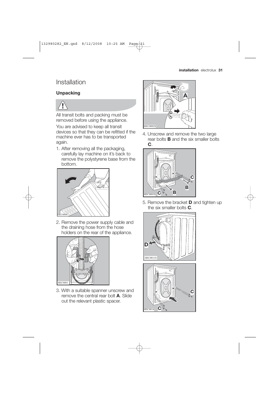 Installation | Electrolux EWF 12040 W User Manual | Page 31 / 40