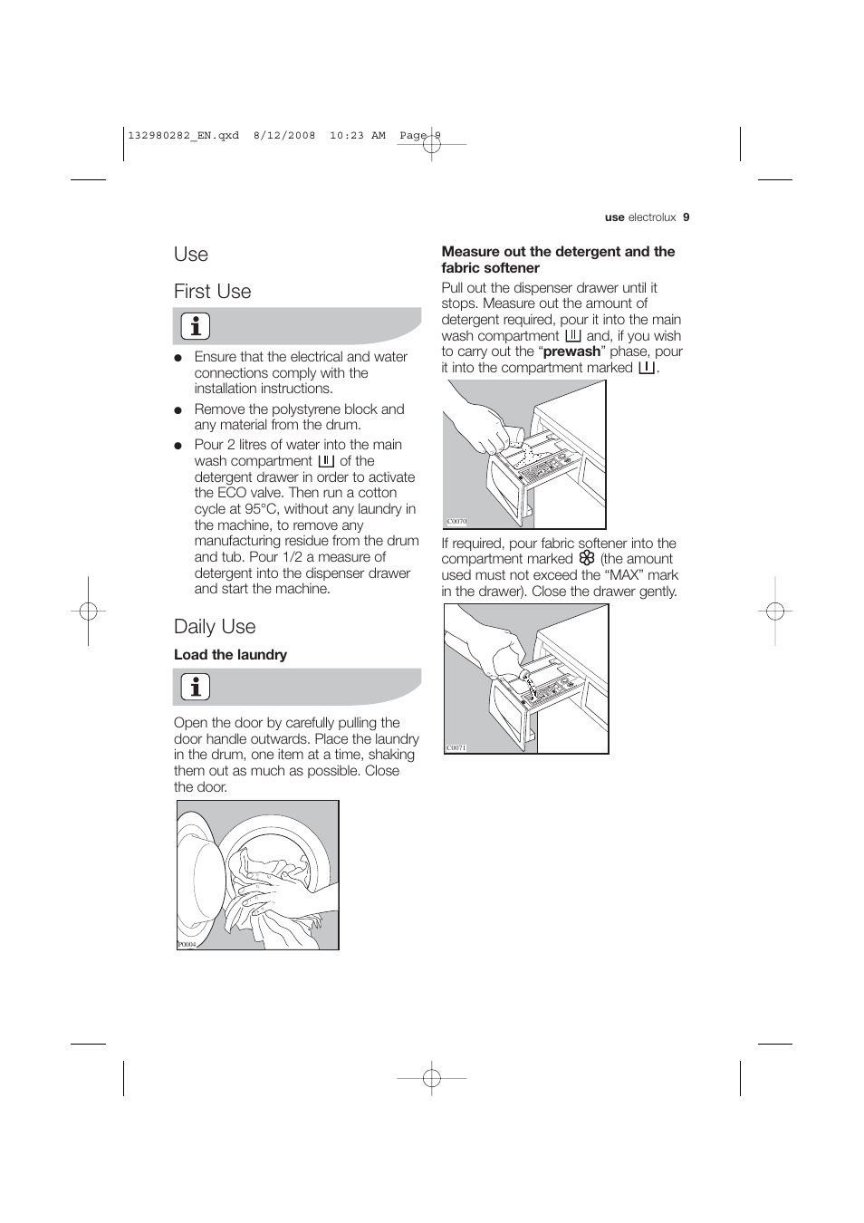 Use first use, Daily use | Electrolux EWF 12040 W User Manual | Page 9 / 40