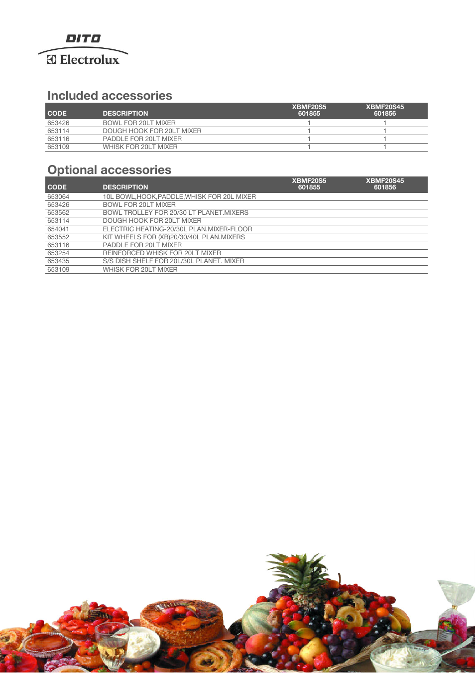 Included accessories, Optional accessories | Electrolux XBMF20S45 User Manual | Page 3 / 4