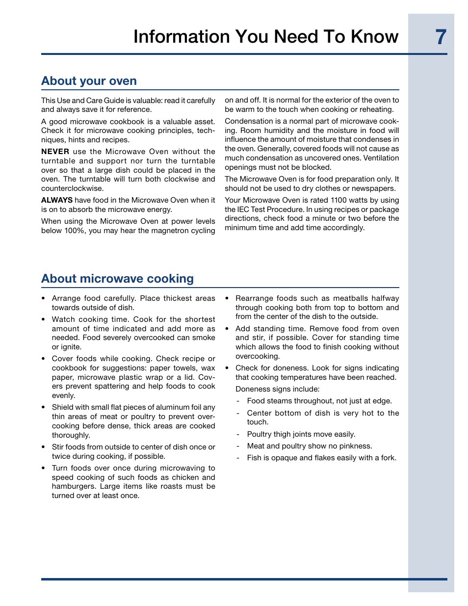 Information you need to know, About your oven, About microwave cooking | Electrolux EI27MO45TK User Manual | Page 7 / 30