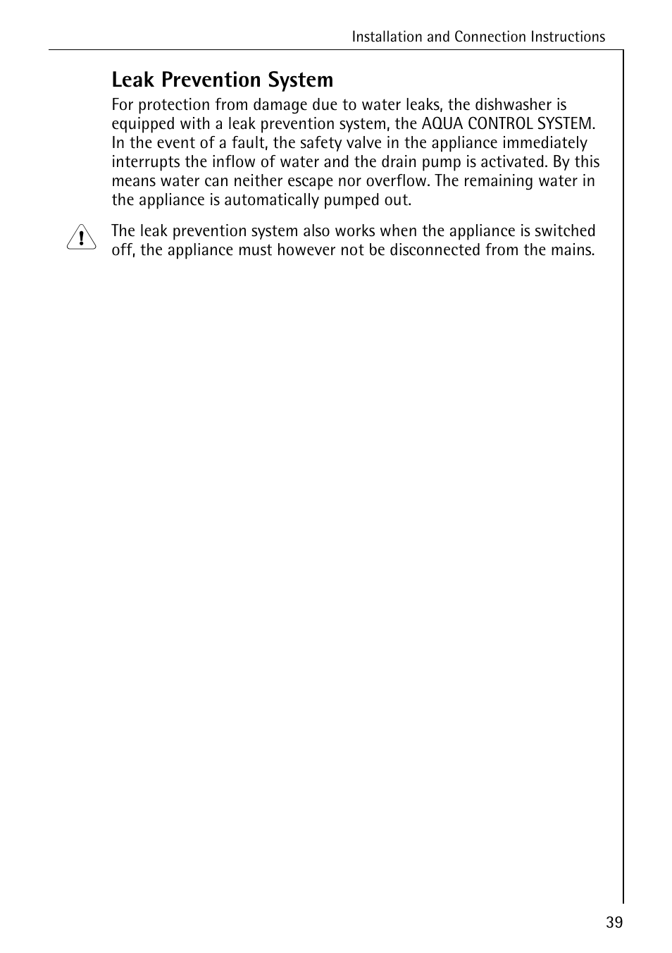 Leak prevention system | Electrolux 40640 User Manual | Page 39 / 44