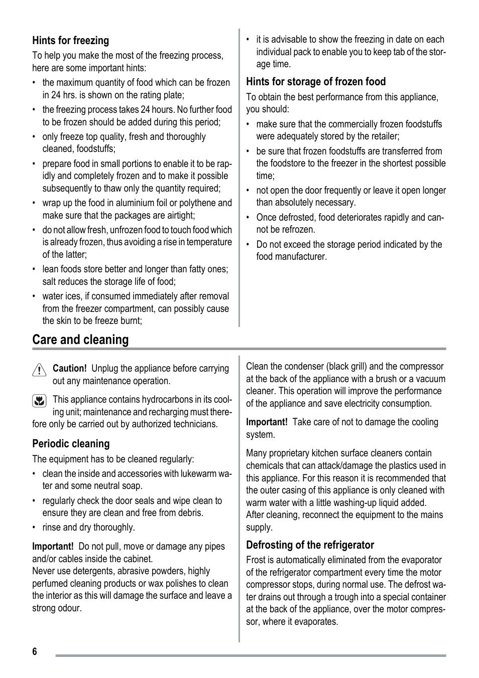 Care and cleaning | Electrolux ZKR1516 User Manual | Page 6 / 16