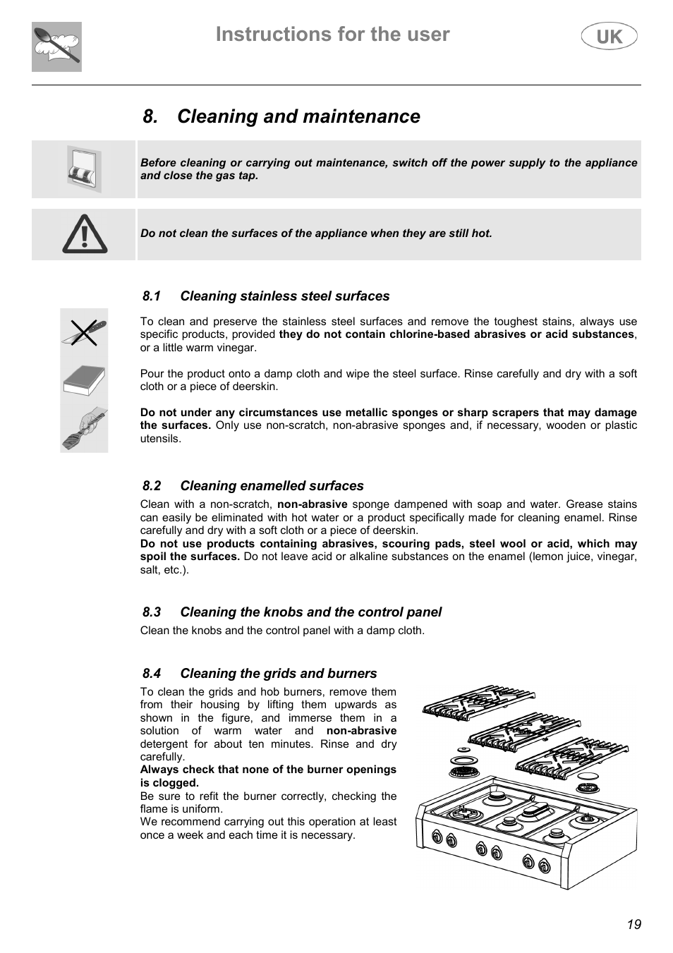 Instructions for the user, Cleaning and maintenance | Electrolux C41029G User Manual | Page 19 / 32