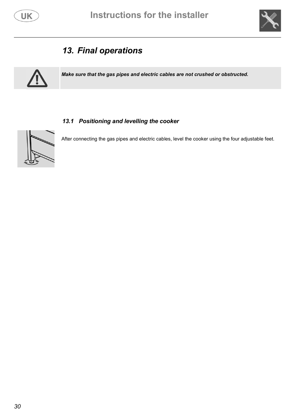 Instructions for the installer, Final operations | Electrolux C41029G User Manual | Page 30 / 32