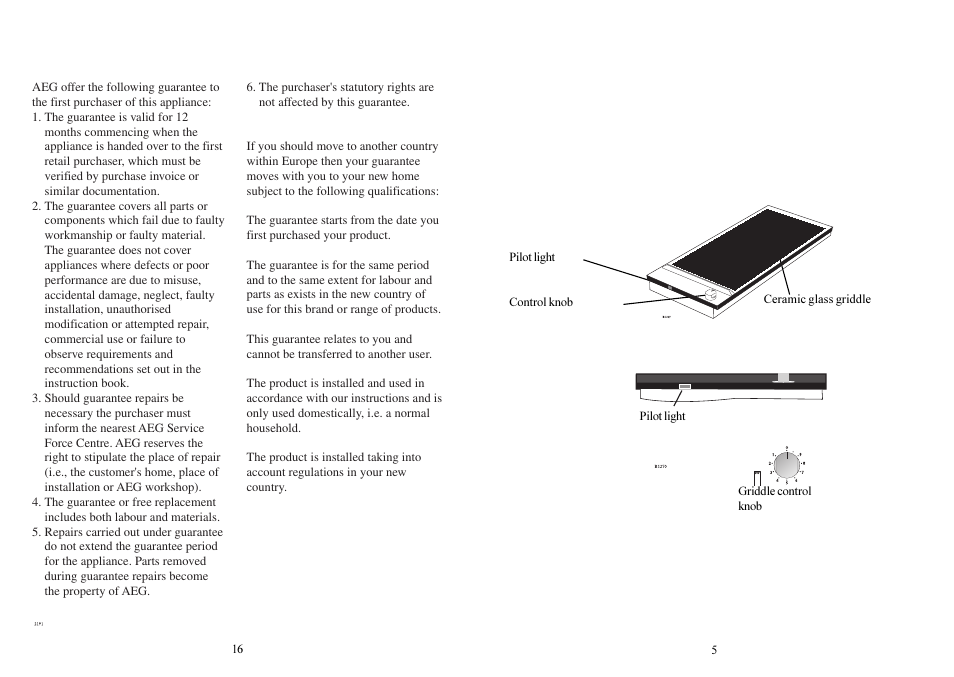 Description of the product, Guarantee conditions | Electrolux 231 GR User Manual | Page 5 / 10