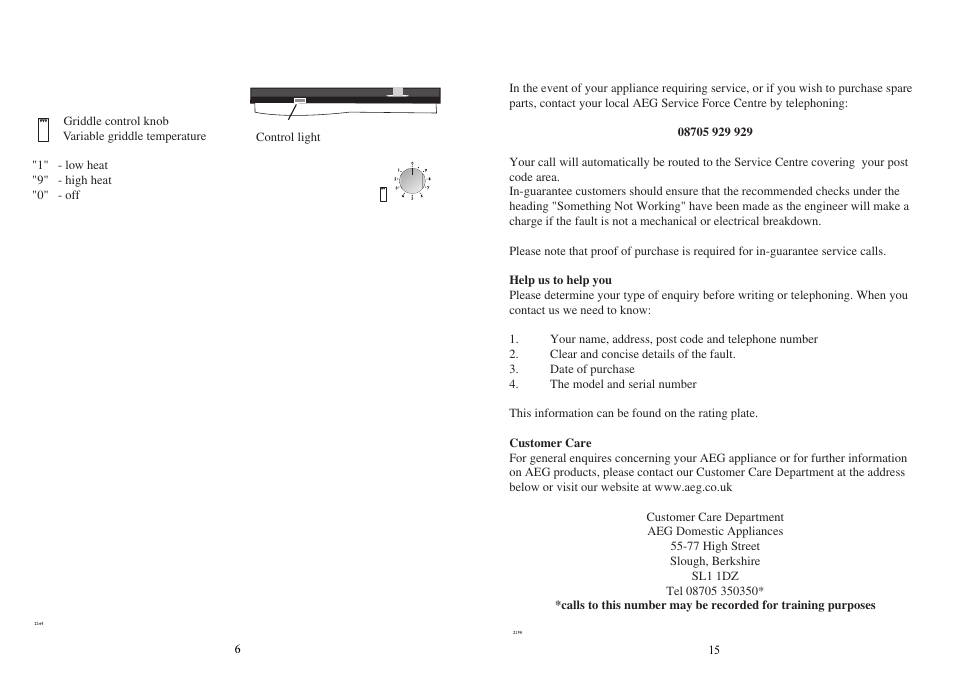Operating instructions, Service & spare parts | Electrolux 231 GR User Manual | Page 6 / 10