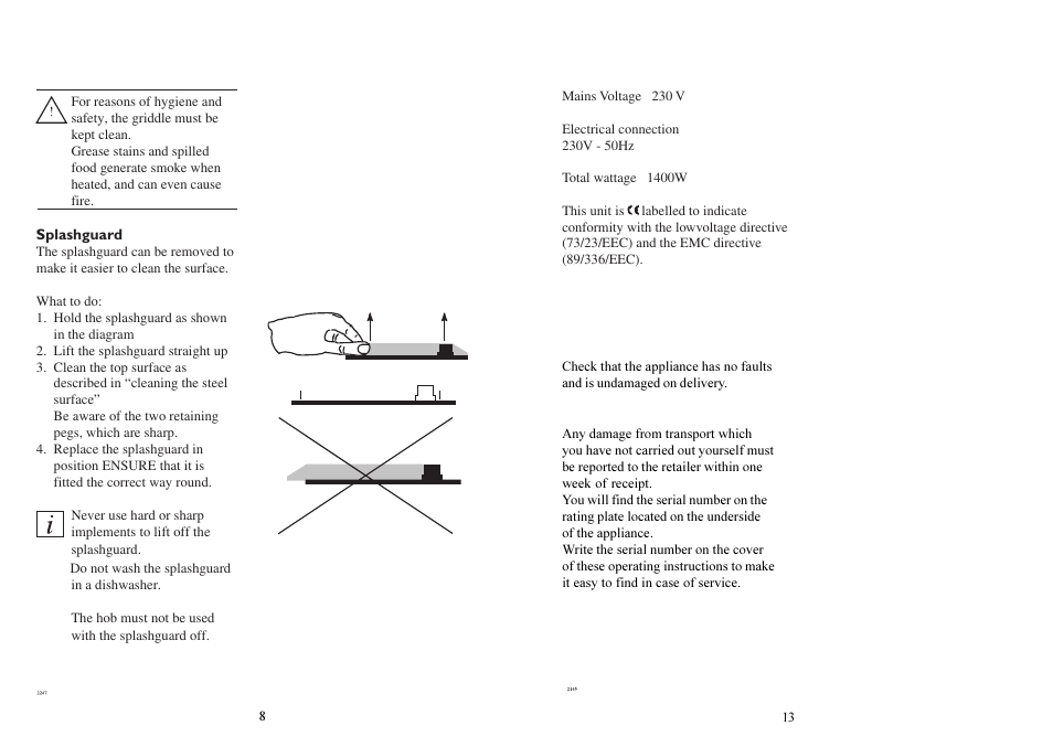 Cleaning and maintenance, Unpacking, Technical data | Electrolux 231 GR User Manual | Page 8 / 10