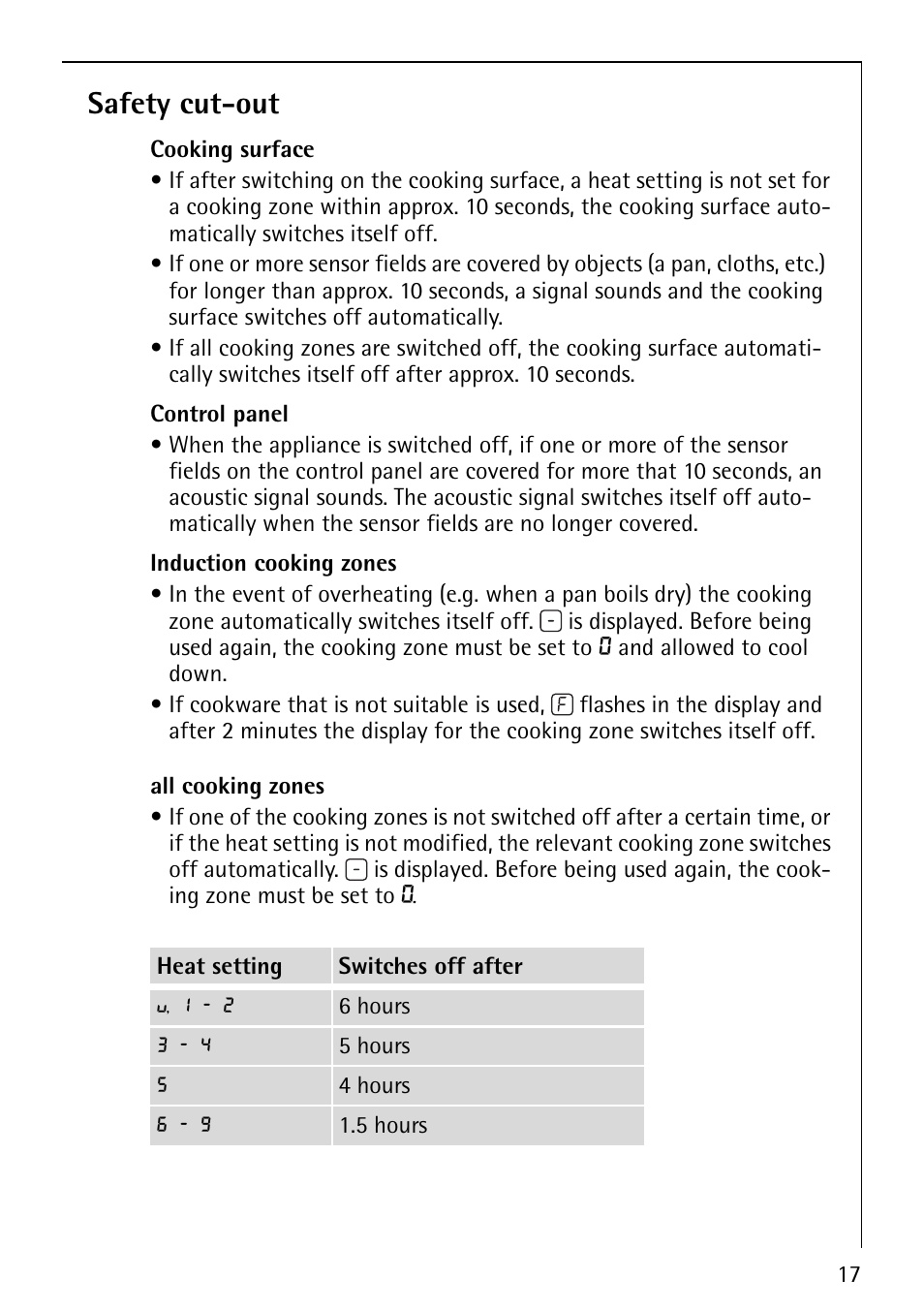 Safety cut-out | Electrolux 67670KF-N User Manual | Page 17 / 36