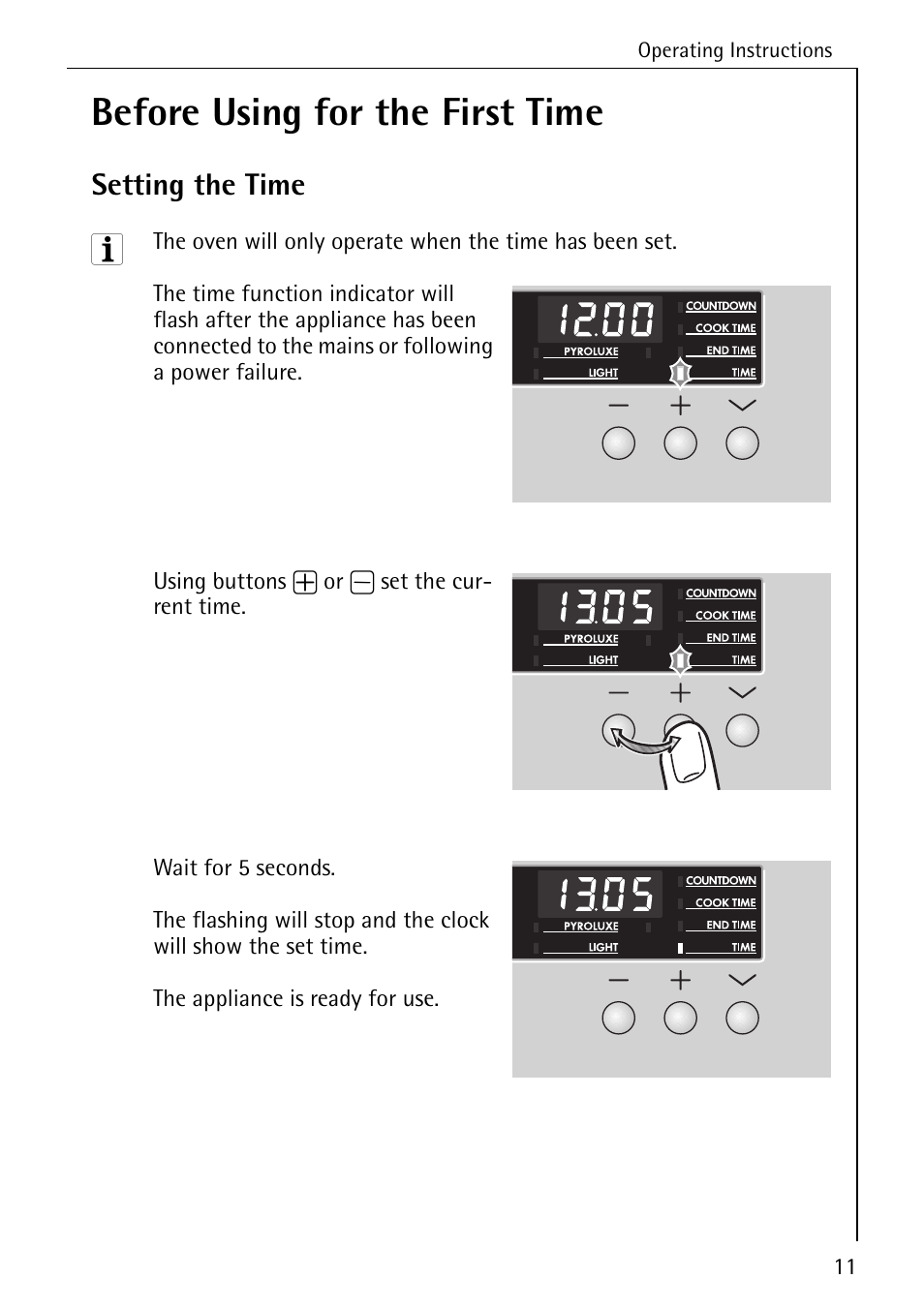 Before using for the first time, Setting the time | Electrolux B6140-1 User Manual | Page 11 / 76