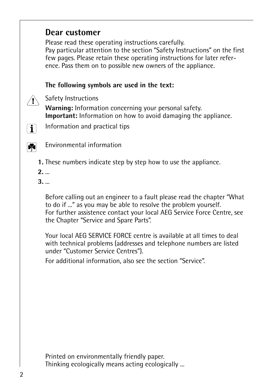 Dear customer | Electrolux B6140-1 User Manual | Page 2 / 76