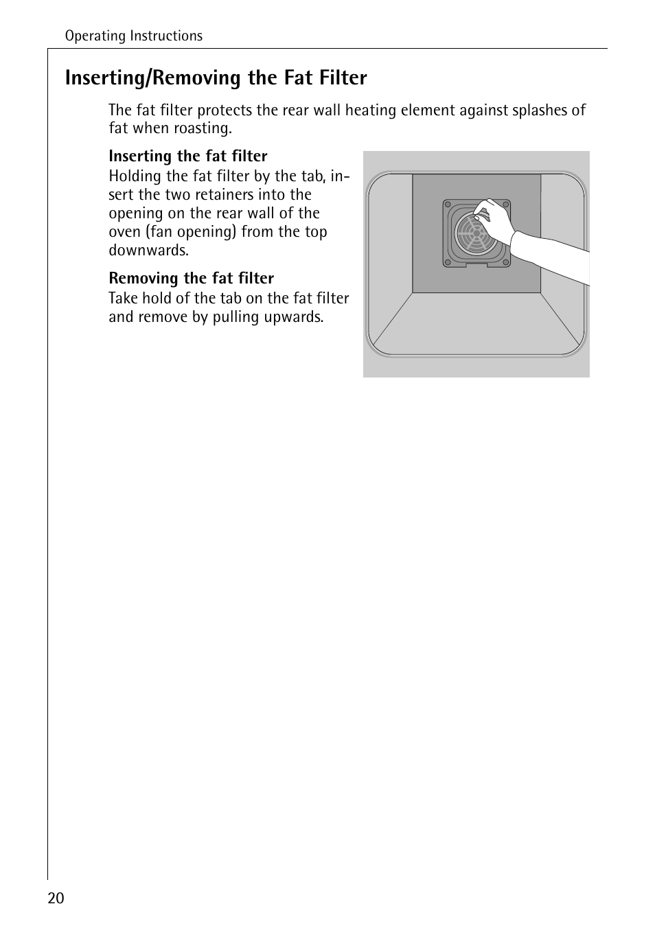 Inserting/removing the fat filter | Electrolux B6140-1 User Manual | Page 20 / 76