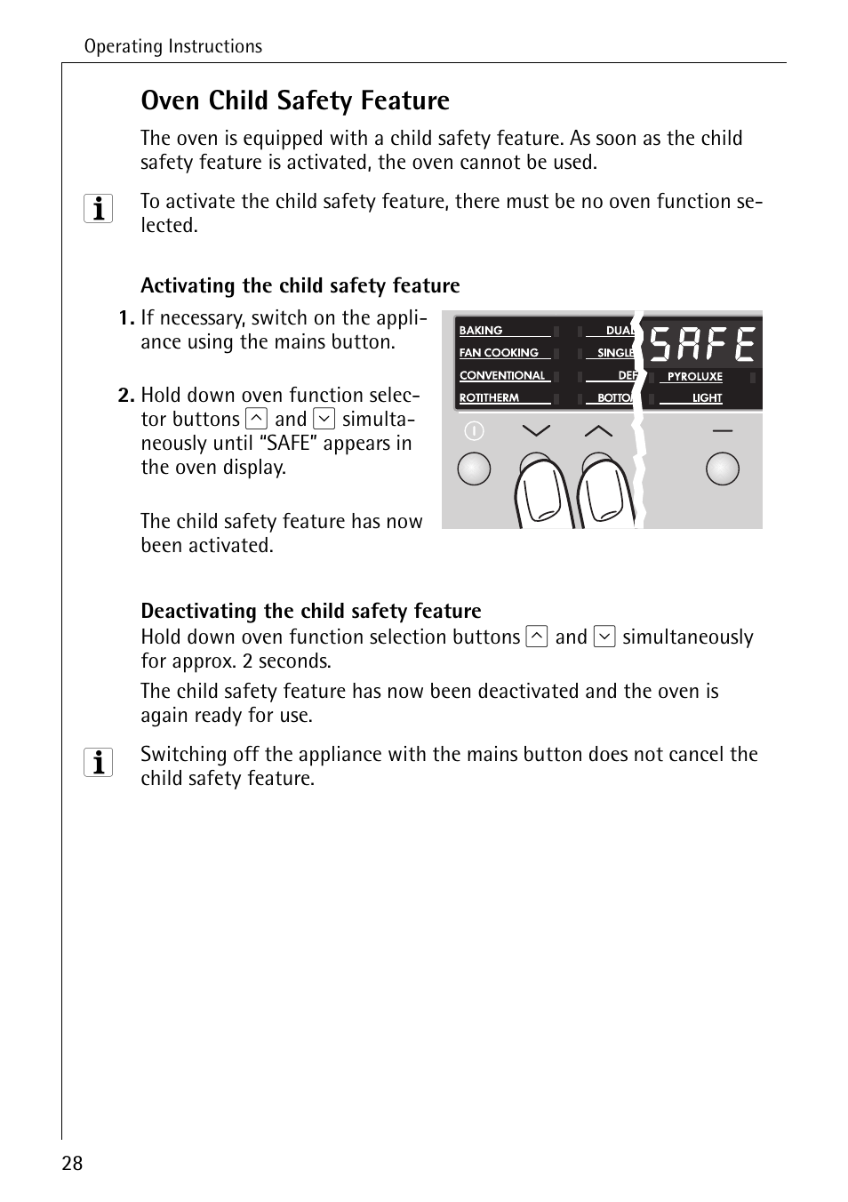 Oven child safety feature | Electrolux B6140-1 User Manual | Page 28 / 76