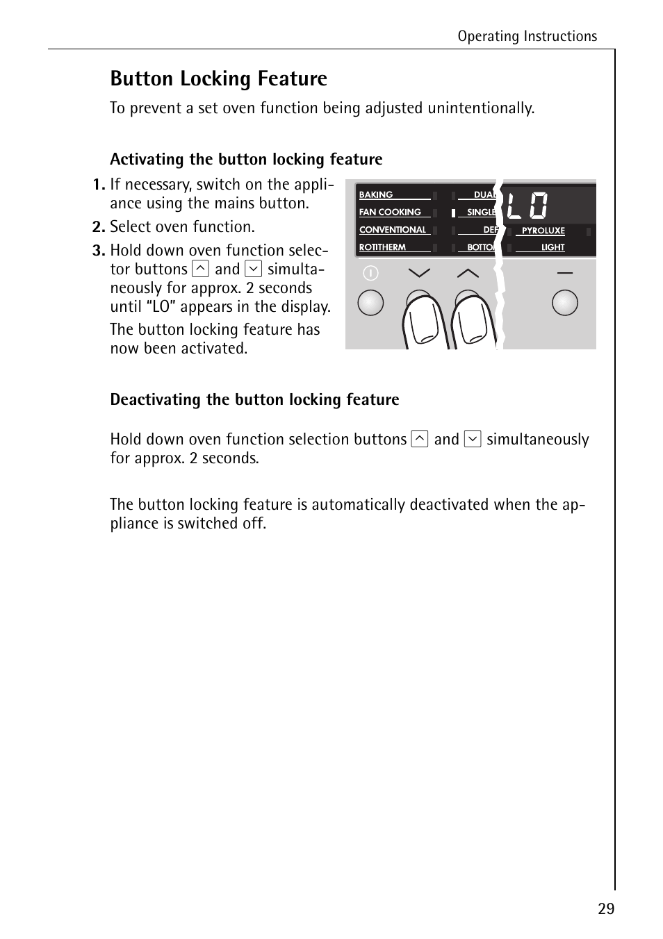 Button locking feature | Electrolux B6140-1 User Manual | Page 29 / 76