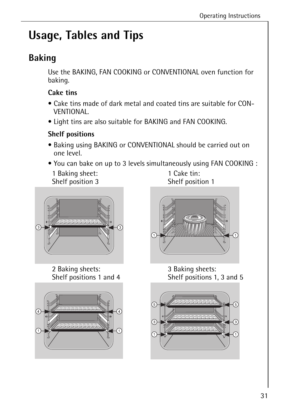 Usage, tables and tips, Baking | Electrolux B6140-1 User Manual | Page 31 / 76