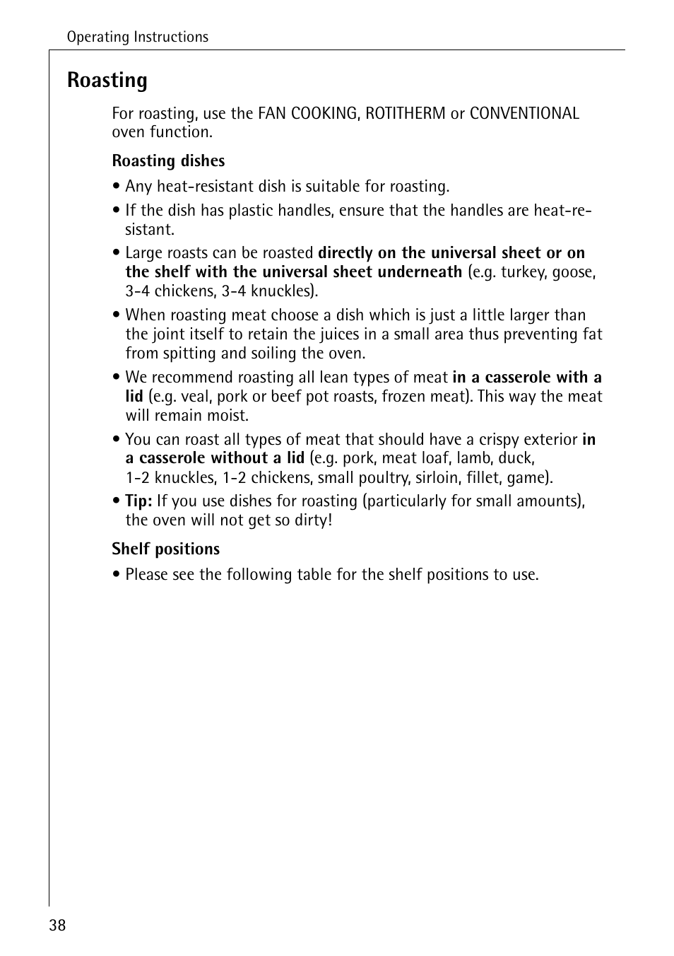 Roasting | Electrolux B6140-1 User Manual | Page 38 / 76