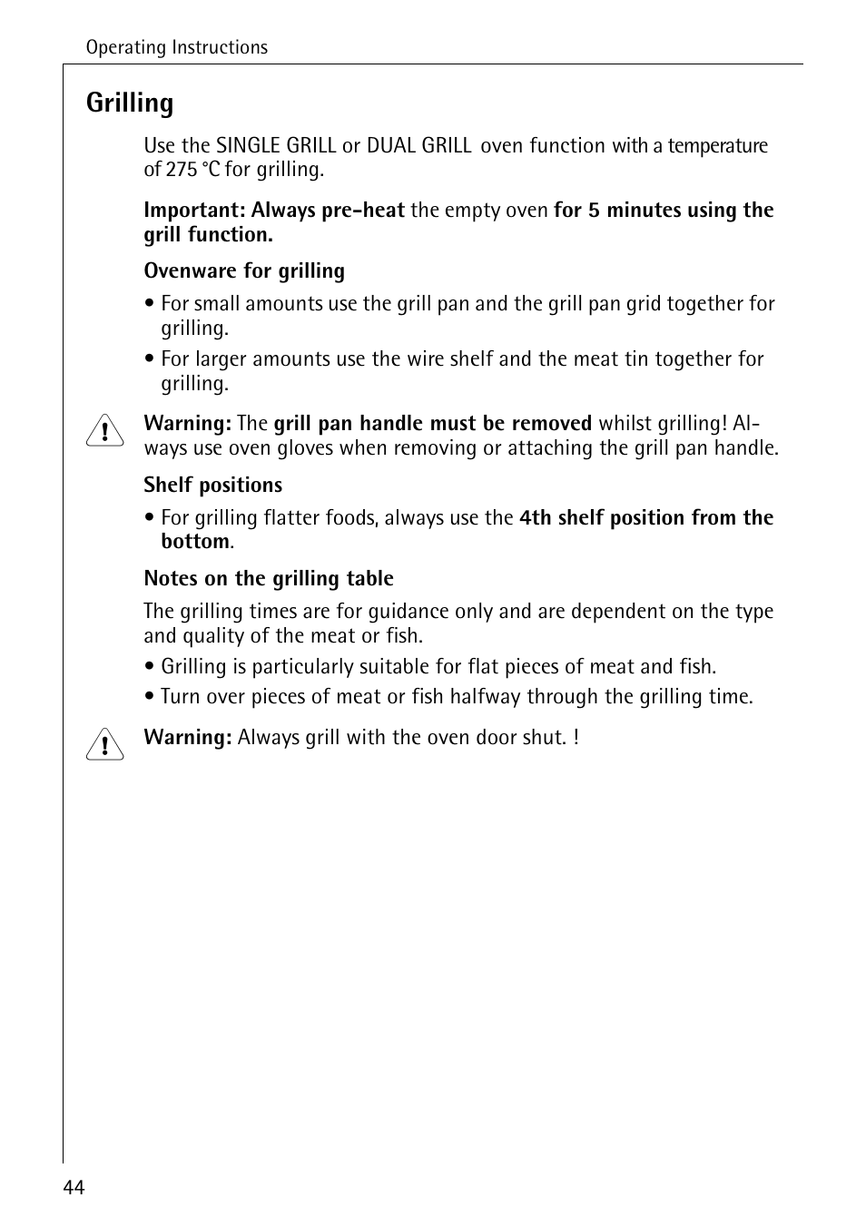 Grilling | Electrolux B6140-1 User Manual | Page 44 / 76