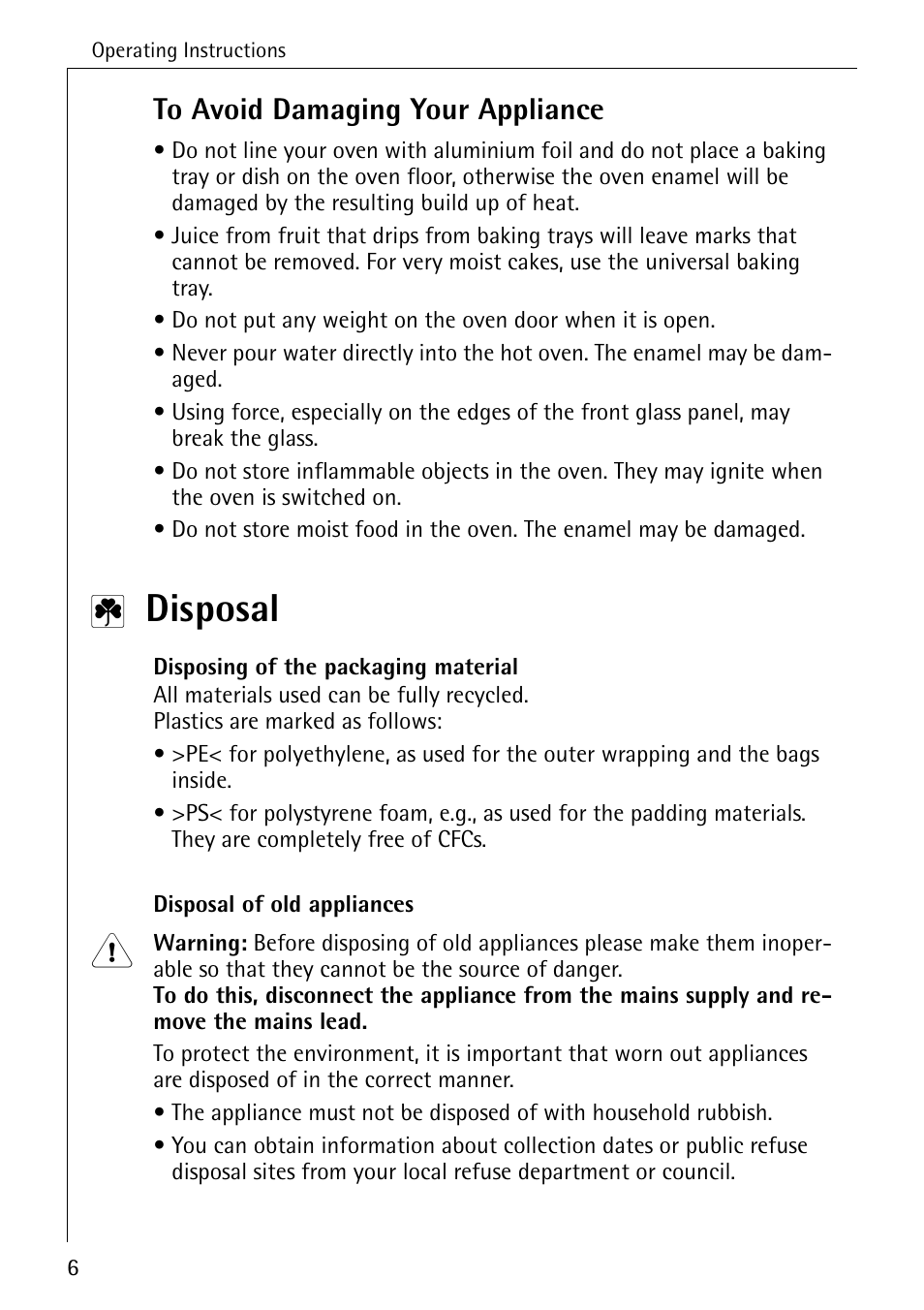 Disposal | Electrolux B6140-1 User Manual | Page 6 / 76