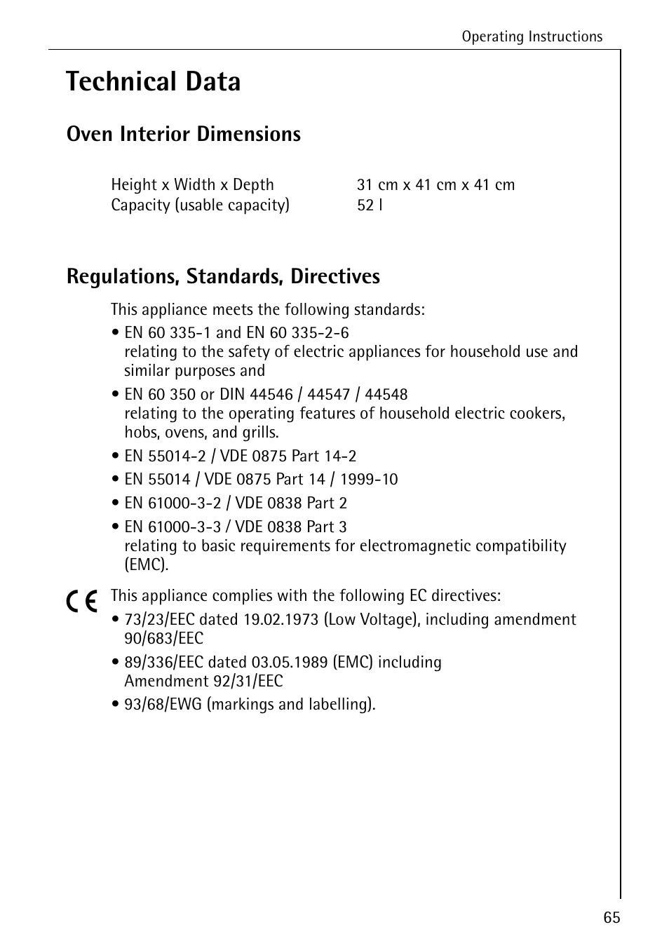 Technical data | Electrolux B6140-1 User Manual | Page 65 / 76