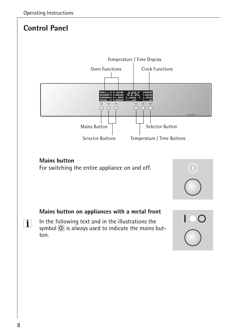 Control panel | Electrolux B6140-1 User Manual | Page 8 / 76