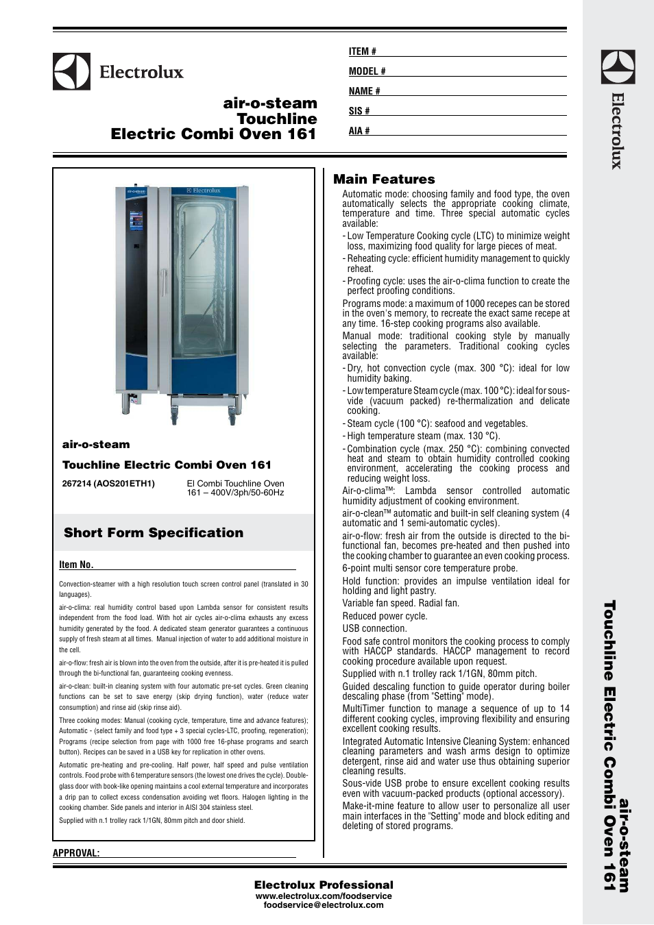 Electrolux Electric Combi Oven 161 User Manual | 4 pages