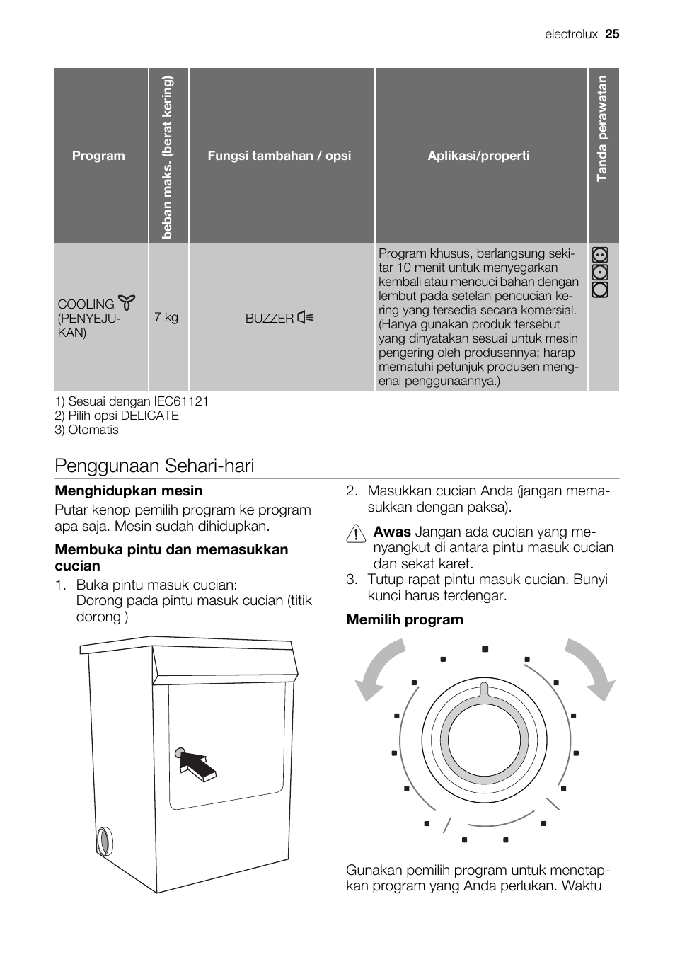 Penggunaan sehari-hari | Electrolux EDE 77550W User Manual | Page 25 / 36