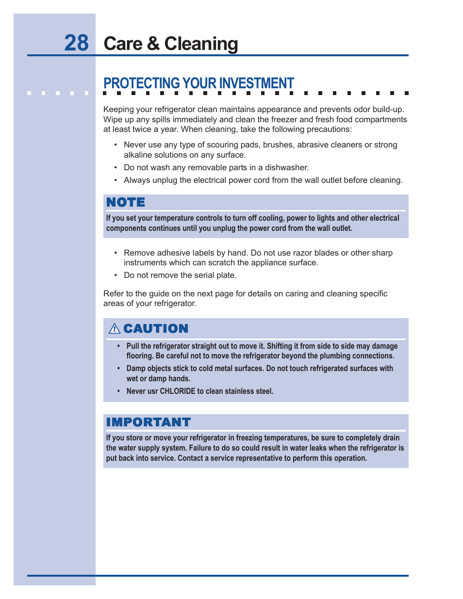 Care & cleaning, Protecting your investment | Electrolux U30024 User Manual | Page 28 / 37