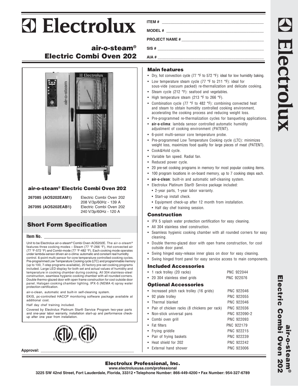 Electrolux Air-O-Steam AOS202EAB1 User Manual | 2 pages