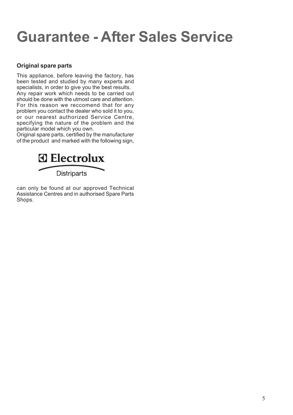 Guarantee - after sales service | Electrolux EHGT326X User Manual | Page 5 / 12