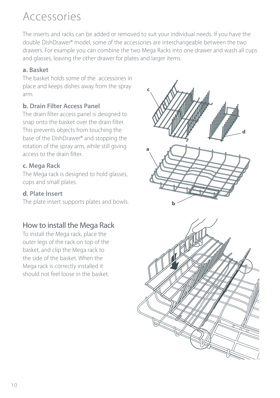 Accessories, How to install the mega rack | Electrolux DS603 User Manual | Page 16 / 40
