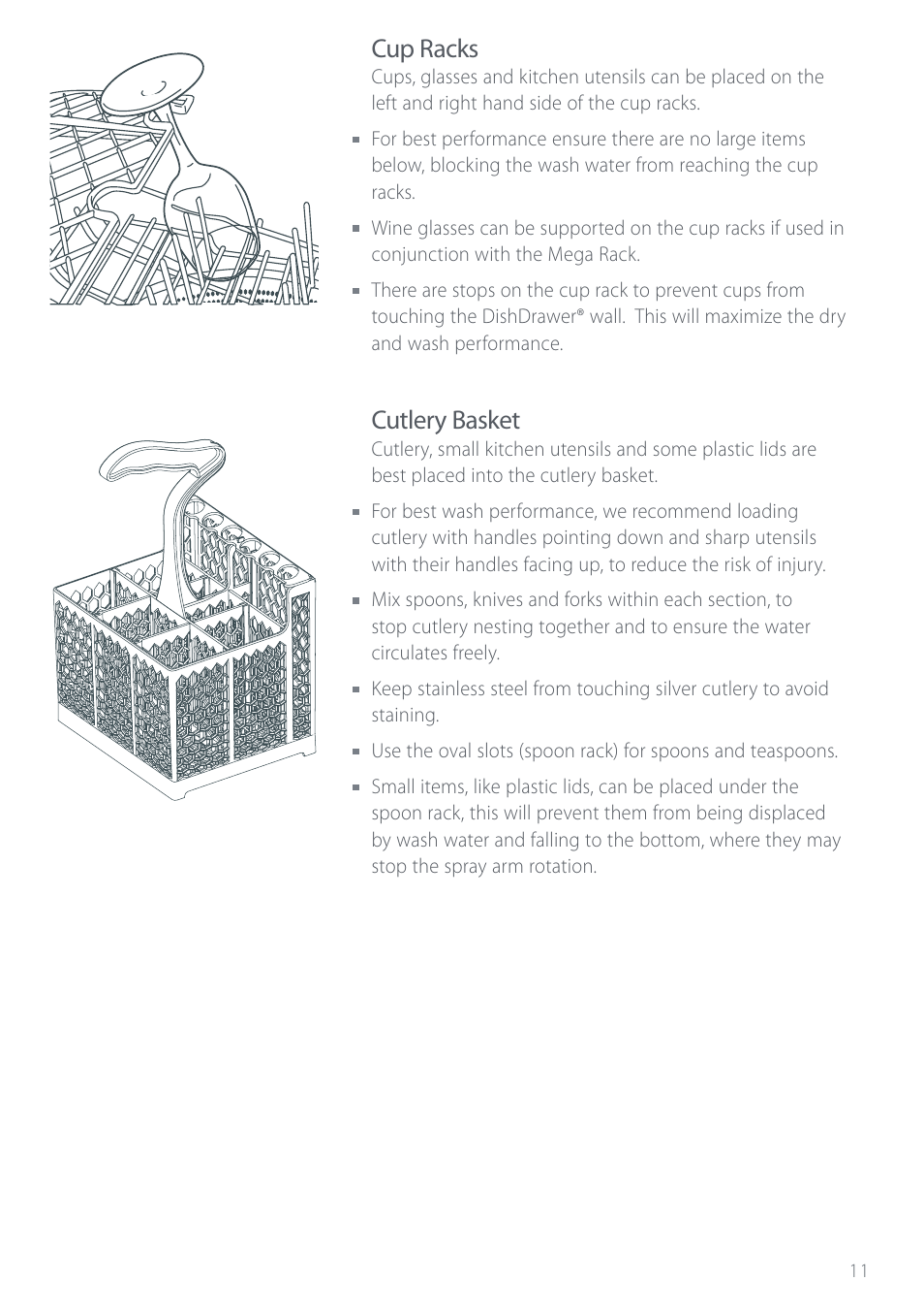 Cup racks, Cutlery basket | Electrolux DS603 User Manual | Page 17 / 40