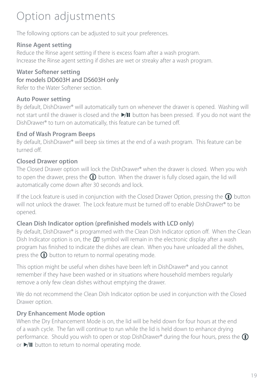 Option adjustments | Electrolux DS603 User Manual | Page 25 / 40