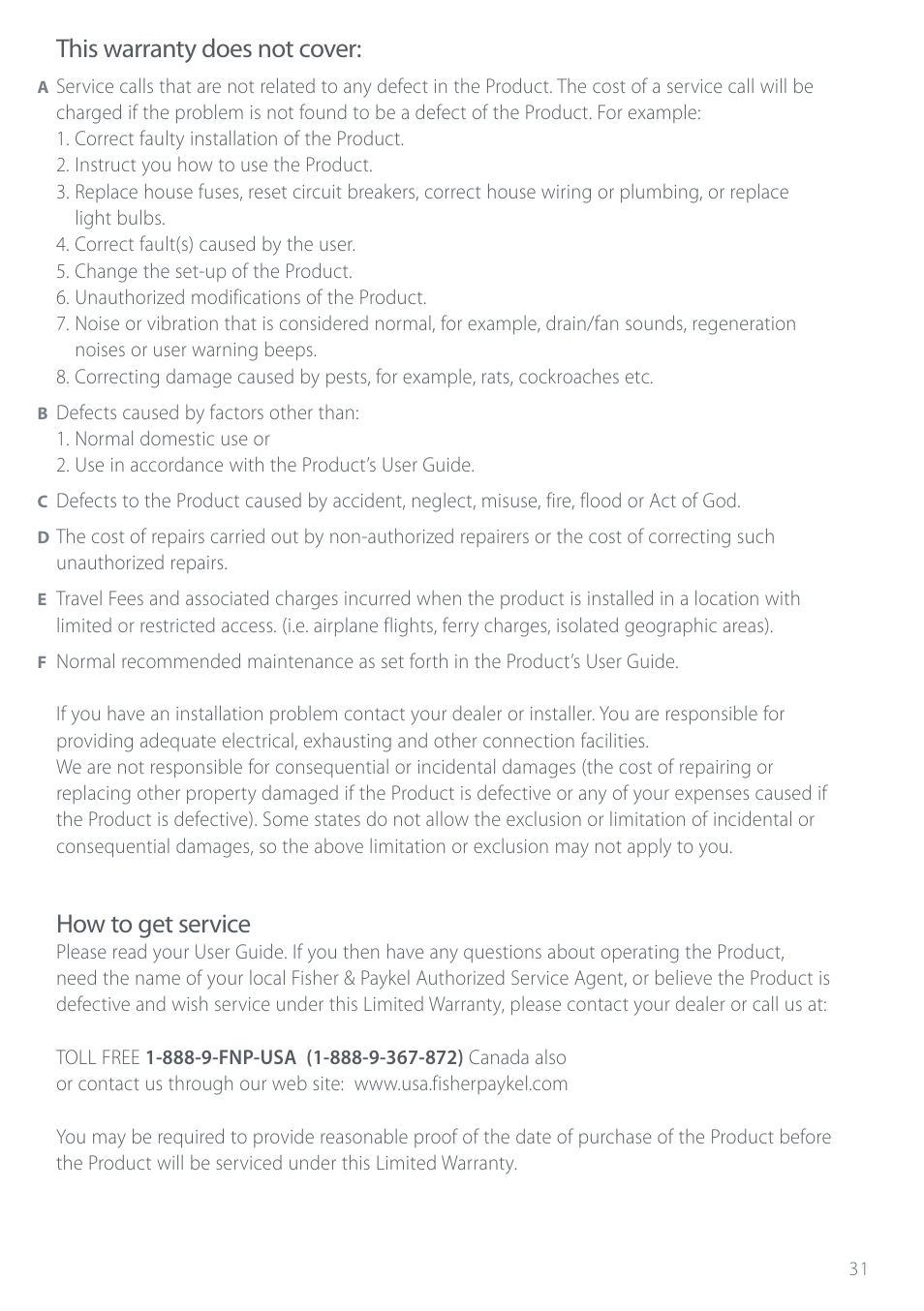 This warranty does not cover, How to get service | Electrolux DS603 User Manual | Page 37 / 40