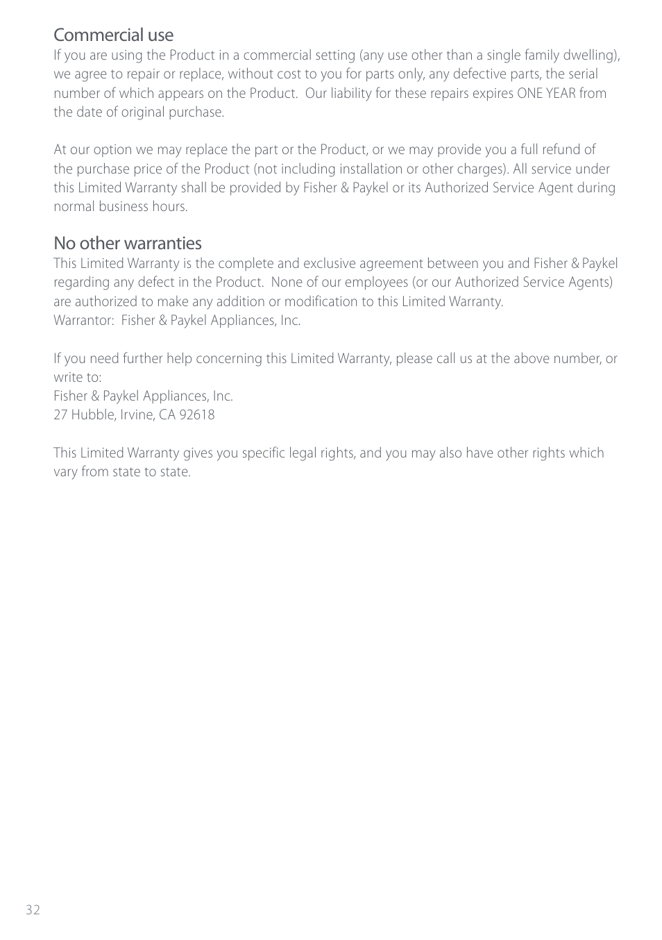 Commercial use, No other warranties | Electrolux DS603 User Manual | Page 38 / 40
