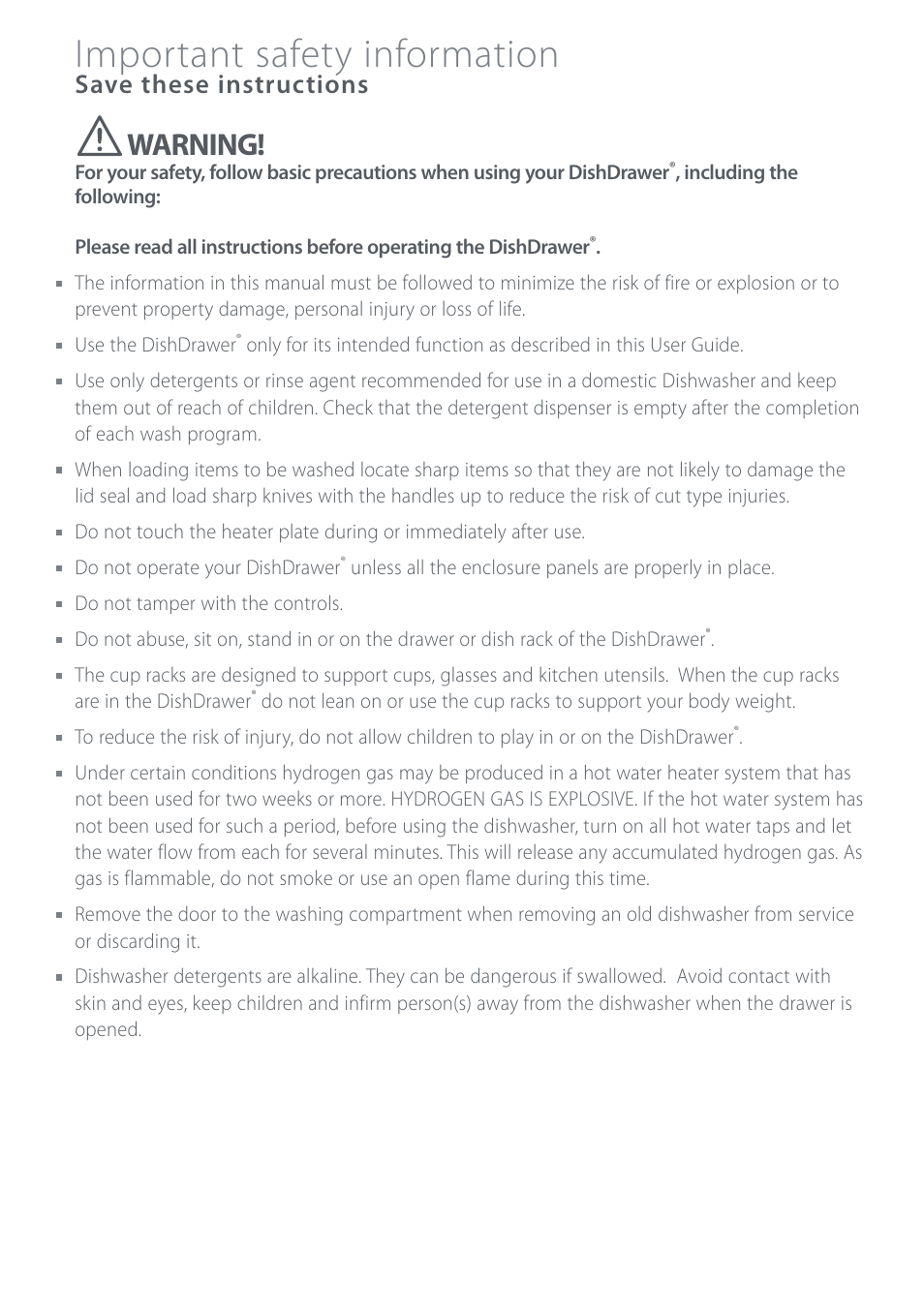 Important safety information, Warning, Save these instructions | Electrolux DS603 User Manual | Page 4 / 40