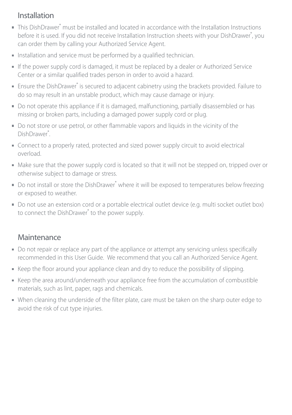 Installation, Maintenance | Electrolux DS603 User Manual | Page 5 / 40
