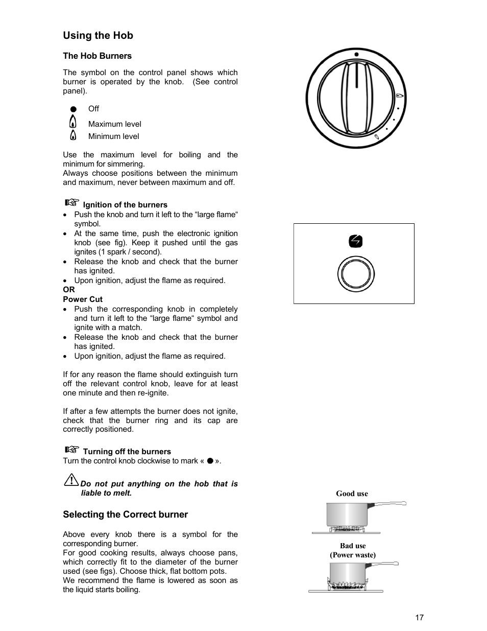 Using the hob | Electrolux DSO51DF User Manual | Page 17 / 24