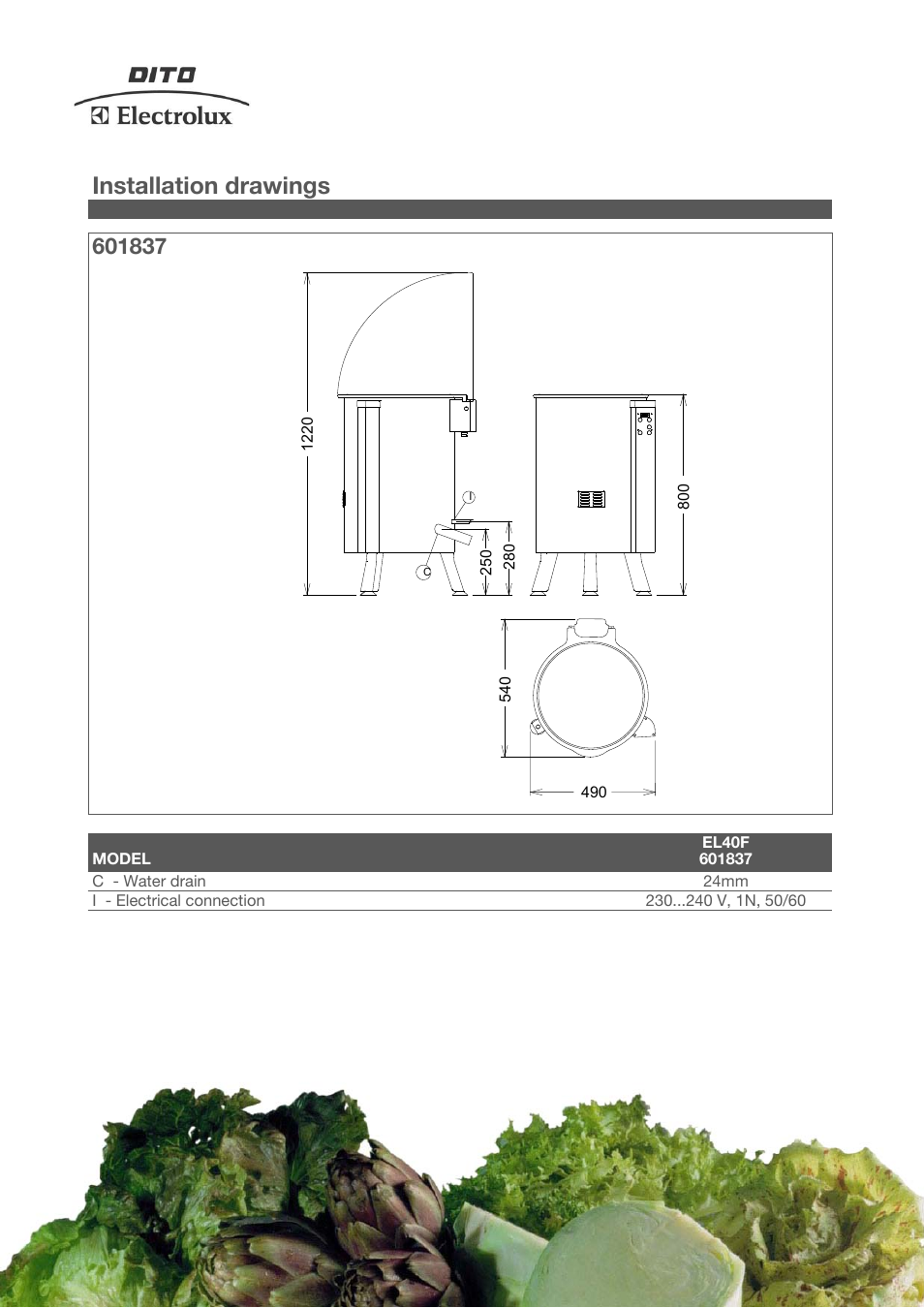 Installation drawings | Electrolux Dito EL40F User Manual | Page 3 / 4