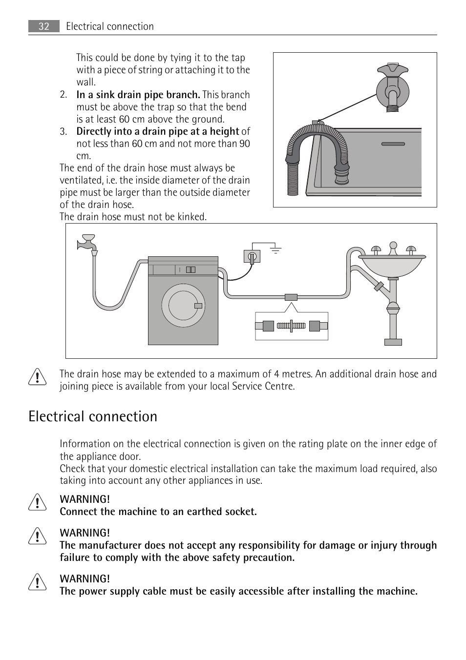 Electrical connection | Electrolux LAVAMAT 62840 L User Manual | Page 32 / 36